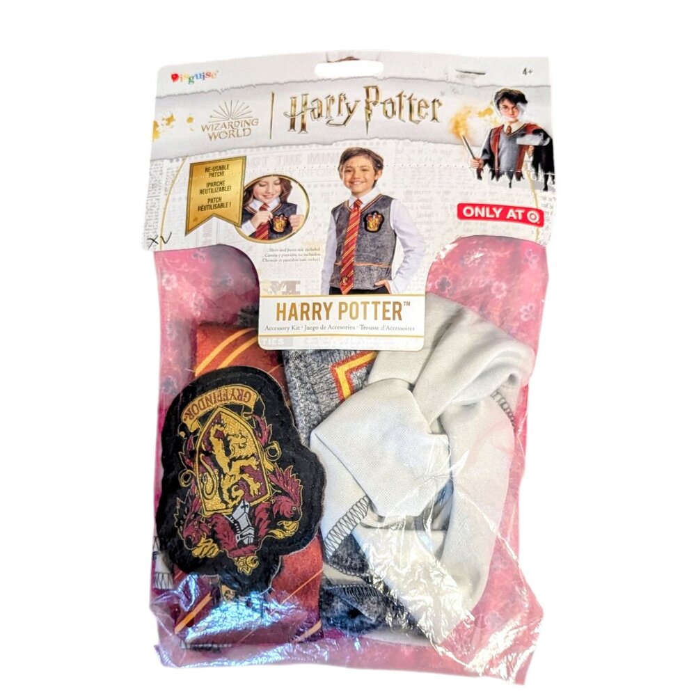 NWT Harry Potter Gryffindor Costume Vest‎ Patch Tie Accessories Costume Set 4+